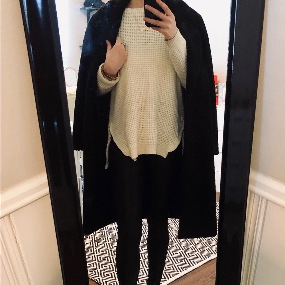 Cream Side Zip Waffle Knit Sweater